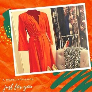 H&M Red Orange Faux Wrap Dress